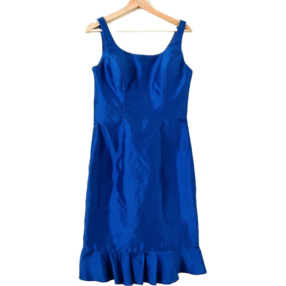 Rina DiMontella Evenening Gown Short Midi Blue Satin Women’s Dress 8 Ruffle